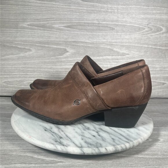 Born Kinney Boots Womens 10 Brown Leather Slip On Shoes Square Toe Ankle Booties - Picture 8 of 14